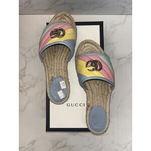 Gucci Espadrille Slides in Multi-Color with Logo